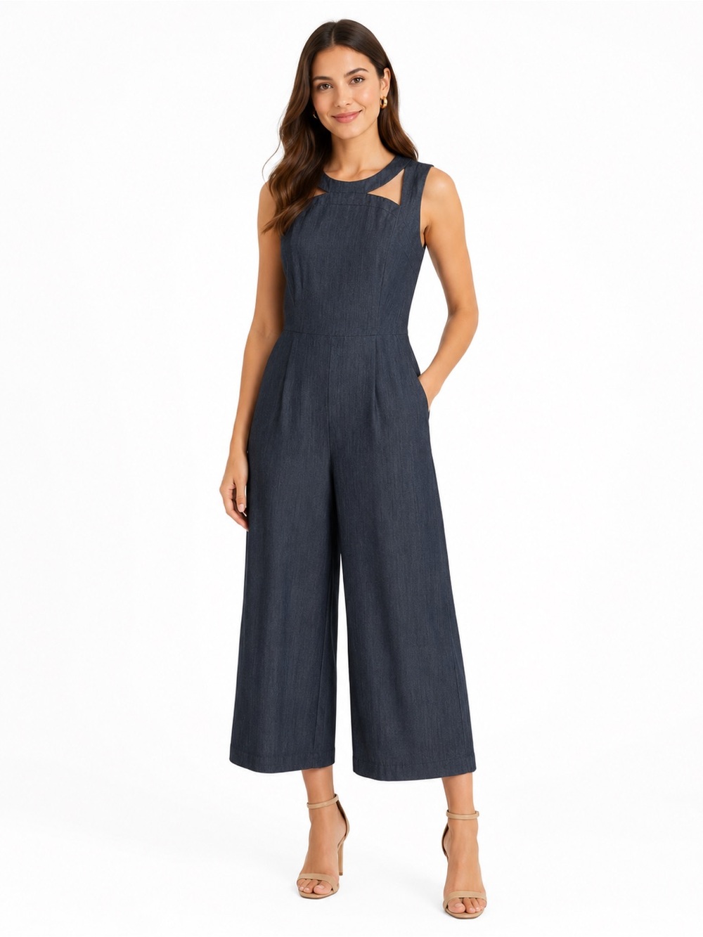 NWT Calvin Klein jumpsuit-cutout neckline-wide leg Charcoal Gray 14